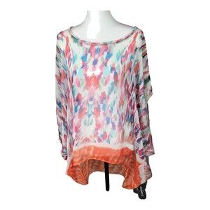 Nicole Miller Sheer Swim Beach‎ Cover-up Asymmetrical Tunic Top L/XL